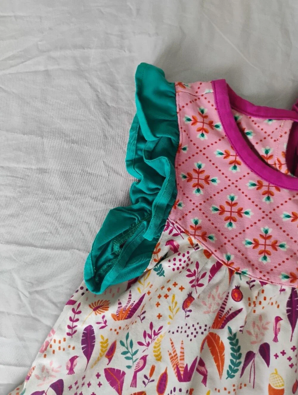Wildflowers Teal & Pink Floral Ruffle Sleeve Dress Tunic Sz 8